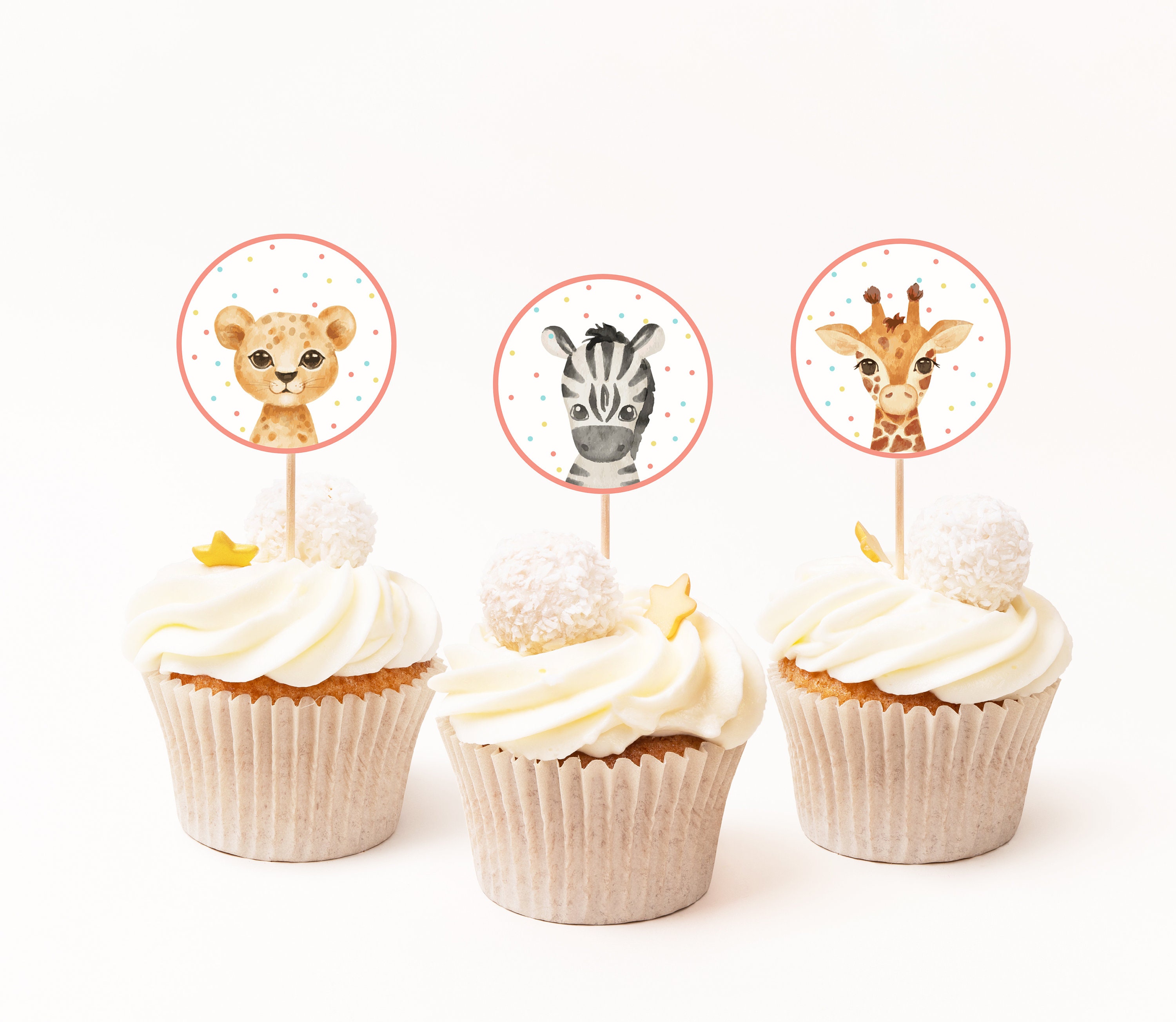 Party Animals Cupcake Toppers Editable Template Safari Jungle Etsy
