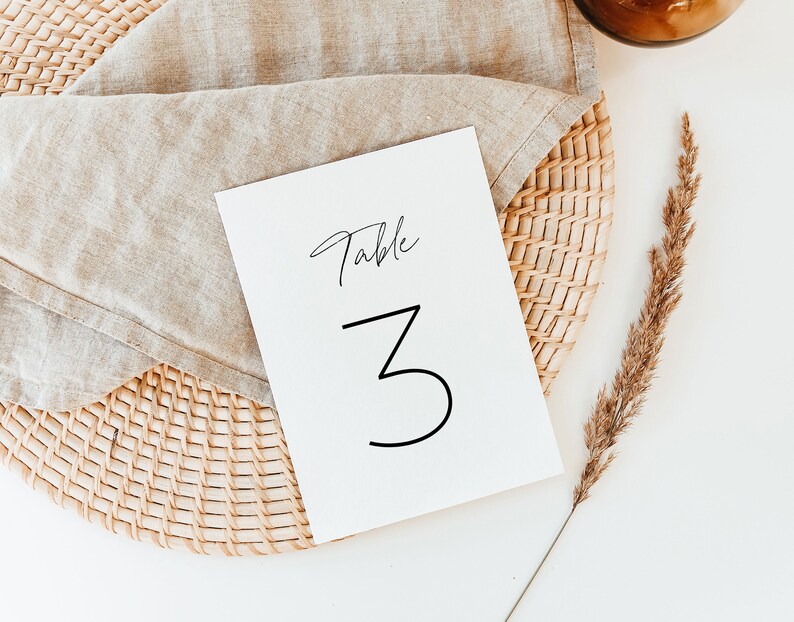 Table Number Example 3 Printable Table Number Template, Modern Minimalist Wedding Table Decor ...