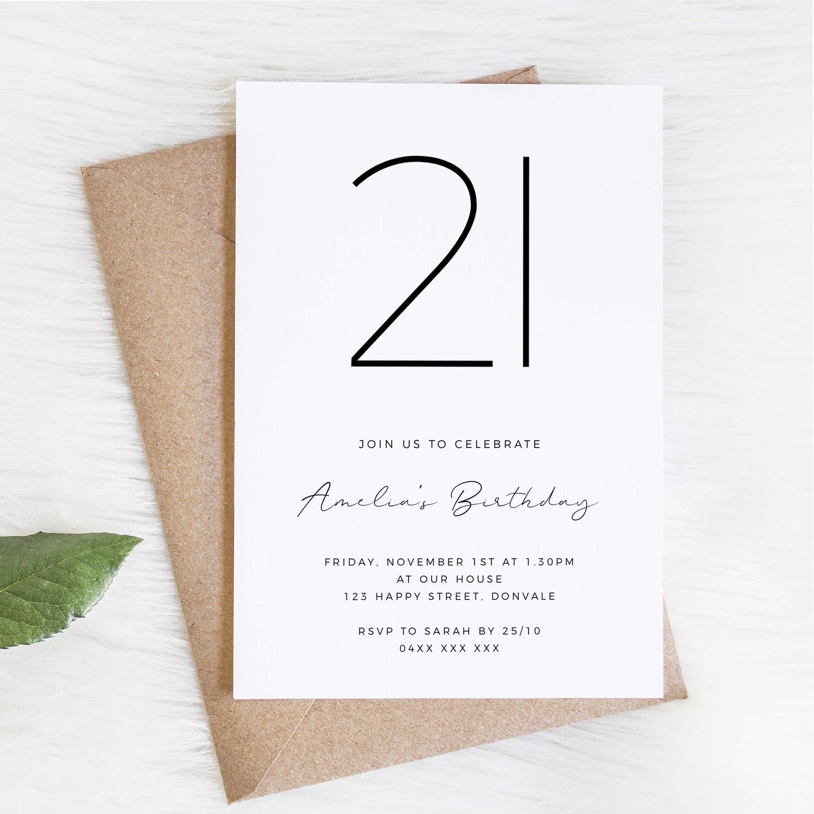 Editable Simple 21st Birthday Party Invitation Download Printable ...