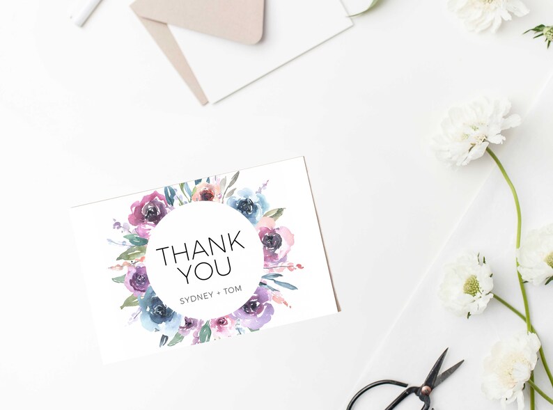 Floral Thank You Card INSTANT DOWNLOAD Personalised Thank You Note ...