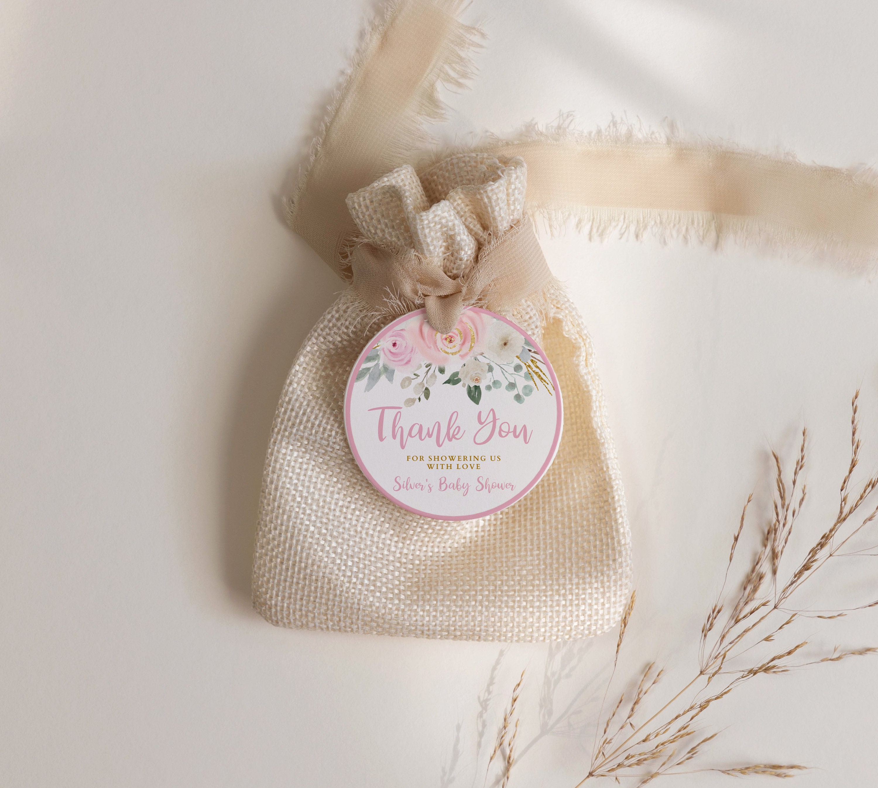 Editable Thank You Tags, Blush Pink Floral Thankyou Tags Gift Tags Baby ...