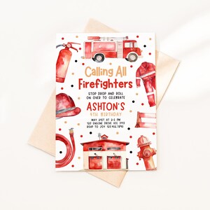 a firetruck themed birthday party with a fireman's birthday card