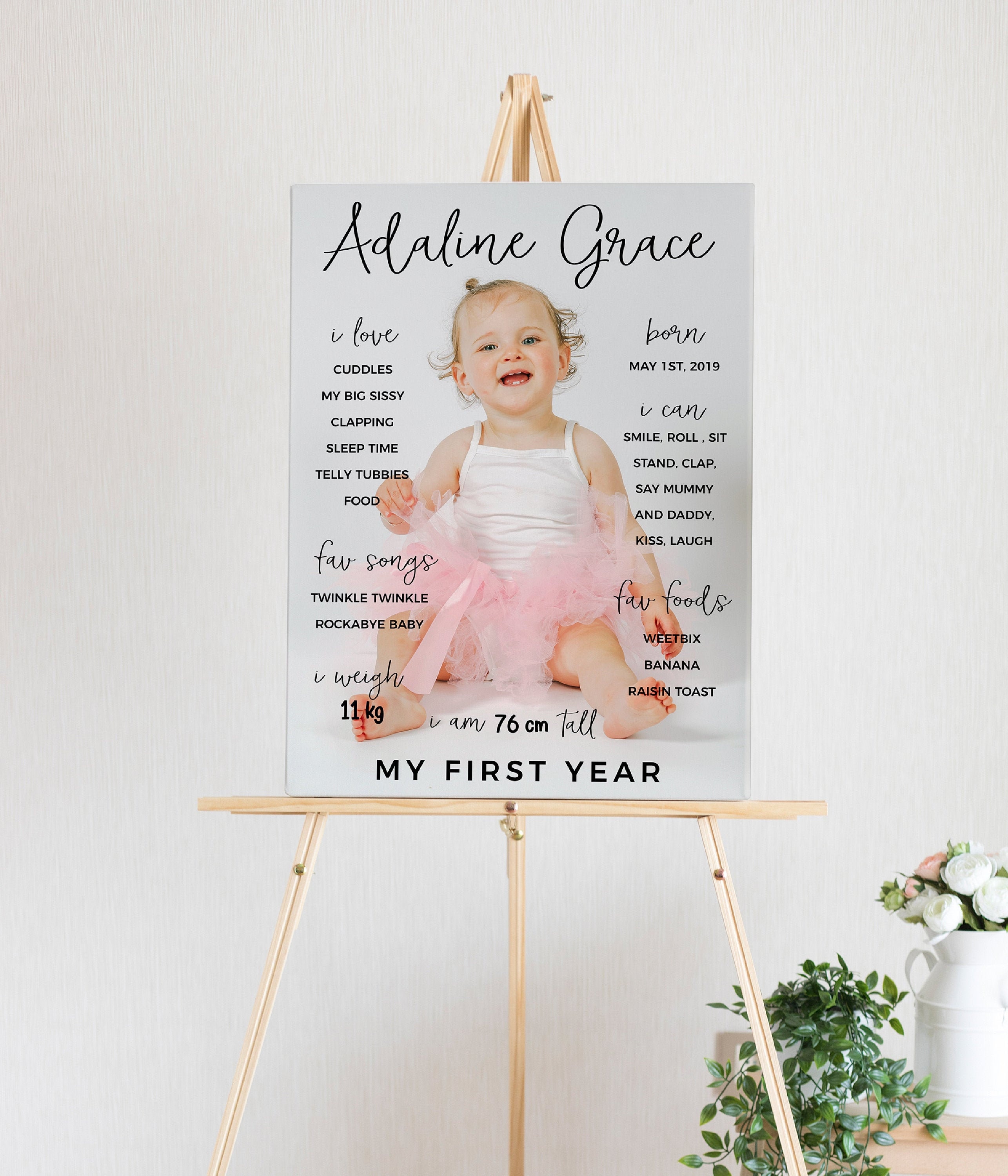 EDITABLE Baby Photo Milestone Board Custom 1st Birthday Sign Print