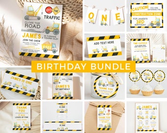 Editable Construction Birthday Party Bundle, Printable Instant Download Dump Truck Excavator Builder 1st Birthday Decorations Package Z289