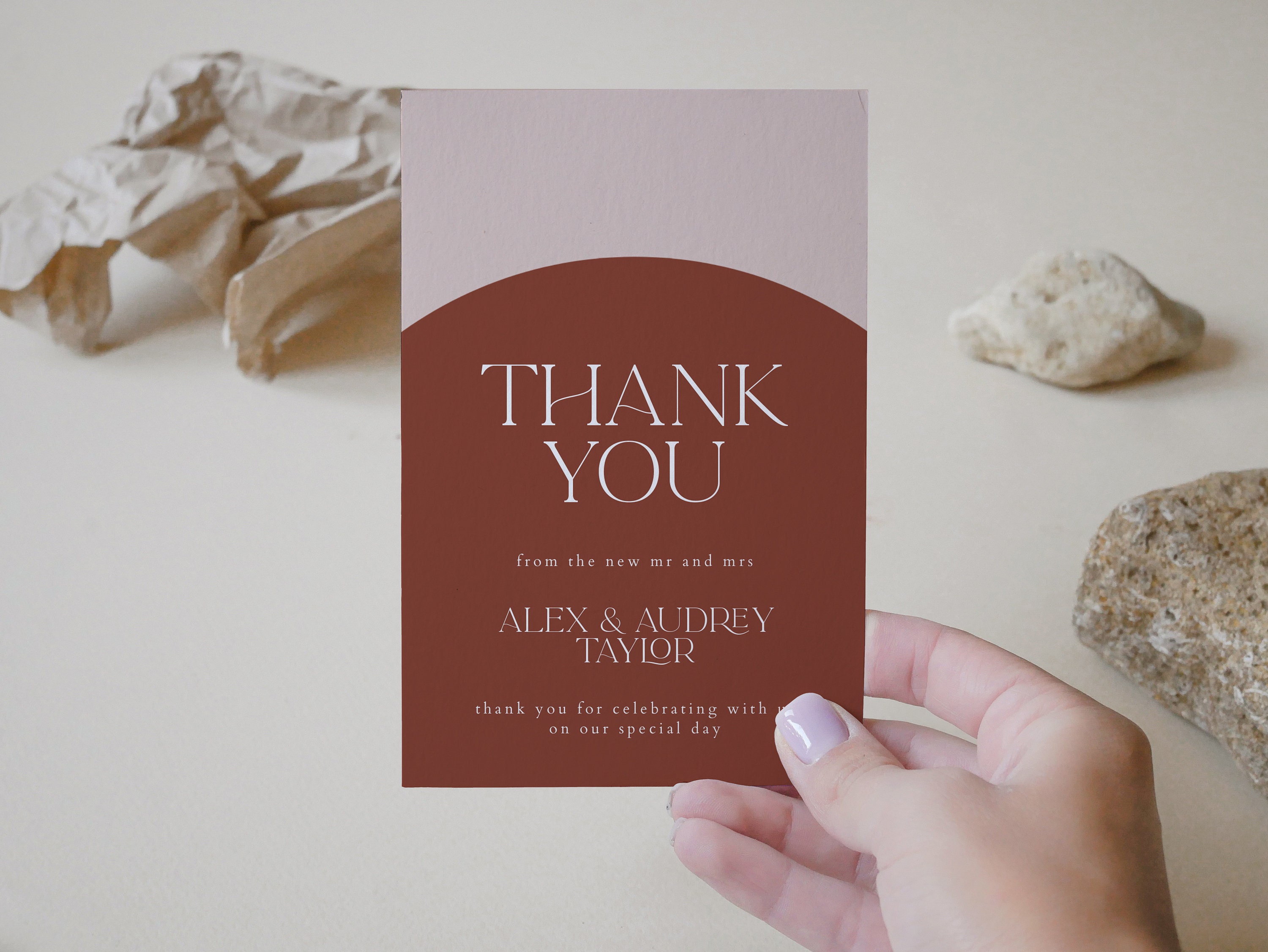 Editable Thank You Card Template, Instant Download Modern Boho Arch ...
