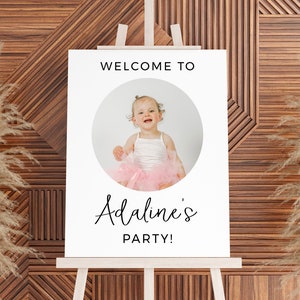 Welcome Birthday Sign with Picture, Photo Birthday Welcome Sign, Modern 1st Birthday Welcome Sign Template, Modern First Birthday Signs Z18