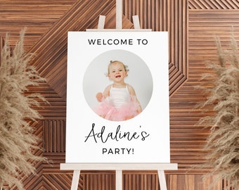 Welcome Birthday Sign with Picture, Photo Birthday Welcome Sign, Modern 1st Birthday Welcome Sign Template, Modern First Birthday Signs Z18