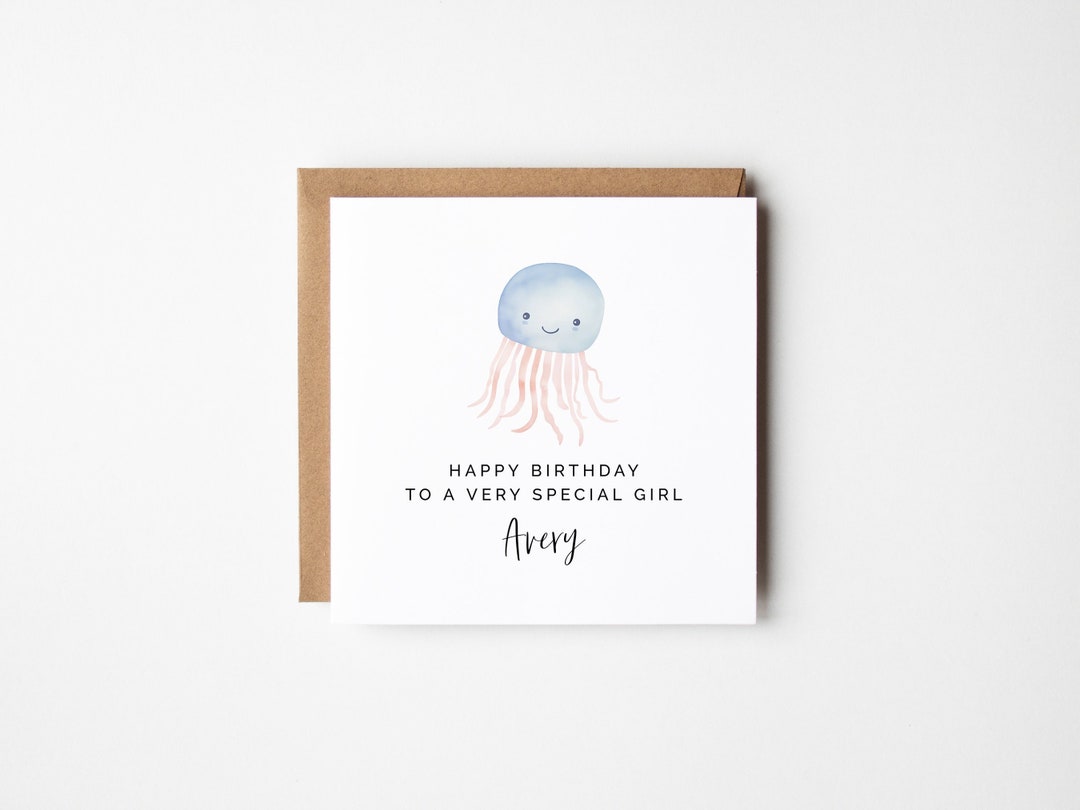 Editable Birthday Card Template, DIY Printable Cute Jellyfish Squid ...
