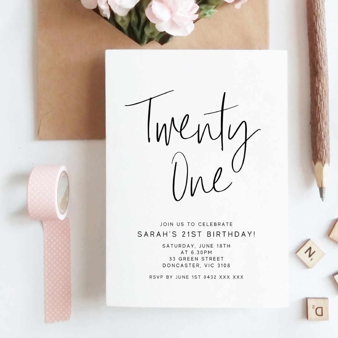 Editable Minimalist 21st Birthday Party Invitation Download Printable ...