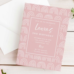 Editable Rainbow 13th Birthday Party Invitation Download Printable Digital Template Girls Pastel Pink Modern Bright Thirteenth Invite Z250