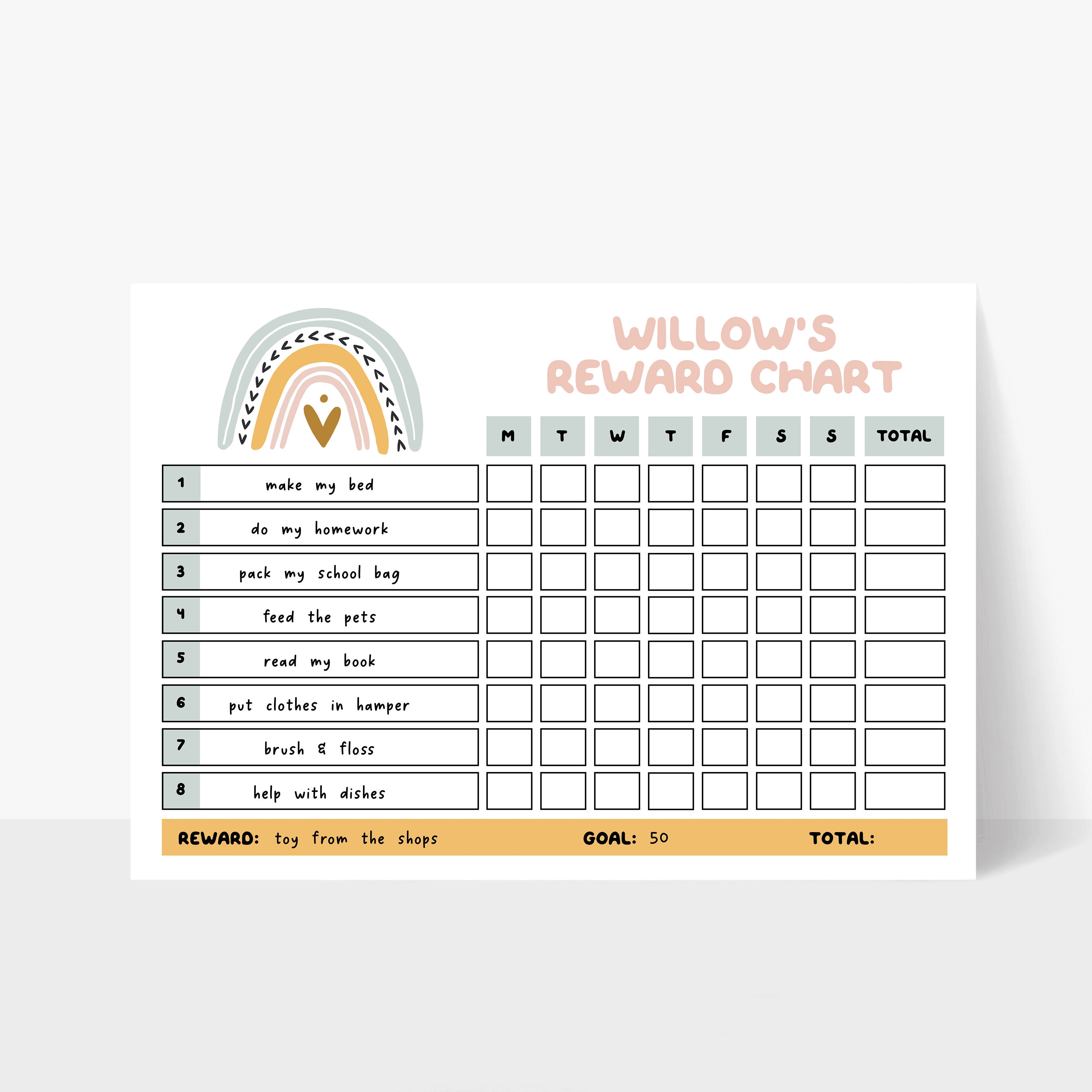 Editable Kids Rewards Chart Template, Pastel Rainbow Printable Chart ...