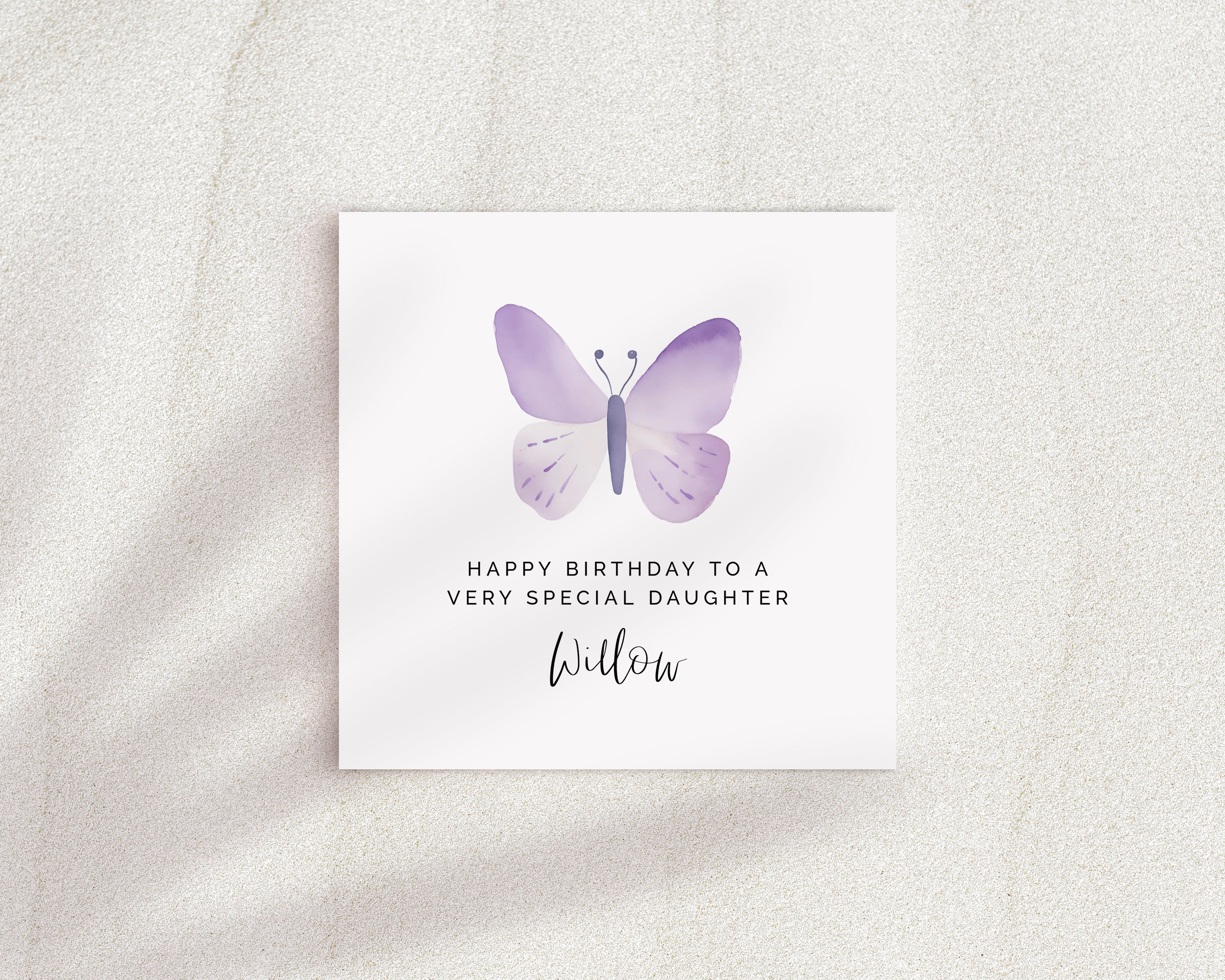 Happy Birthday Card Template, DIY Printable Butterfly Purple Watercolor ...