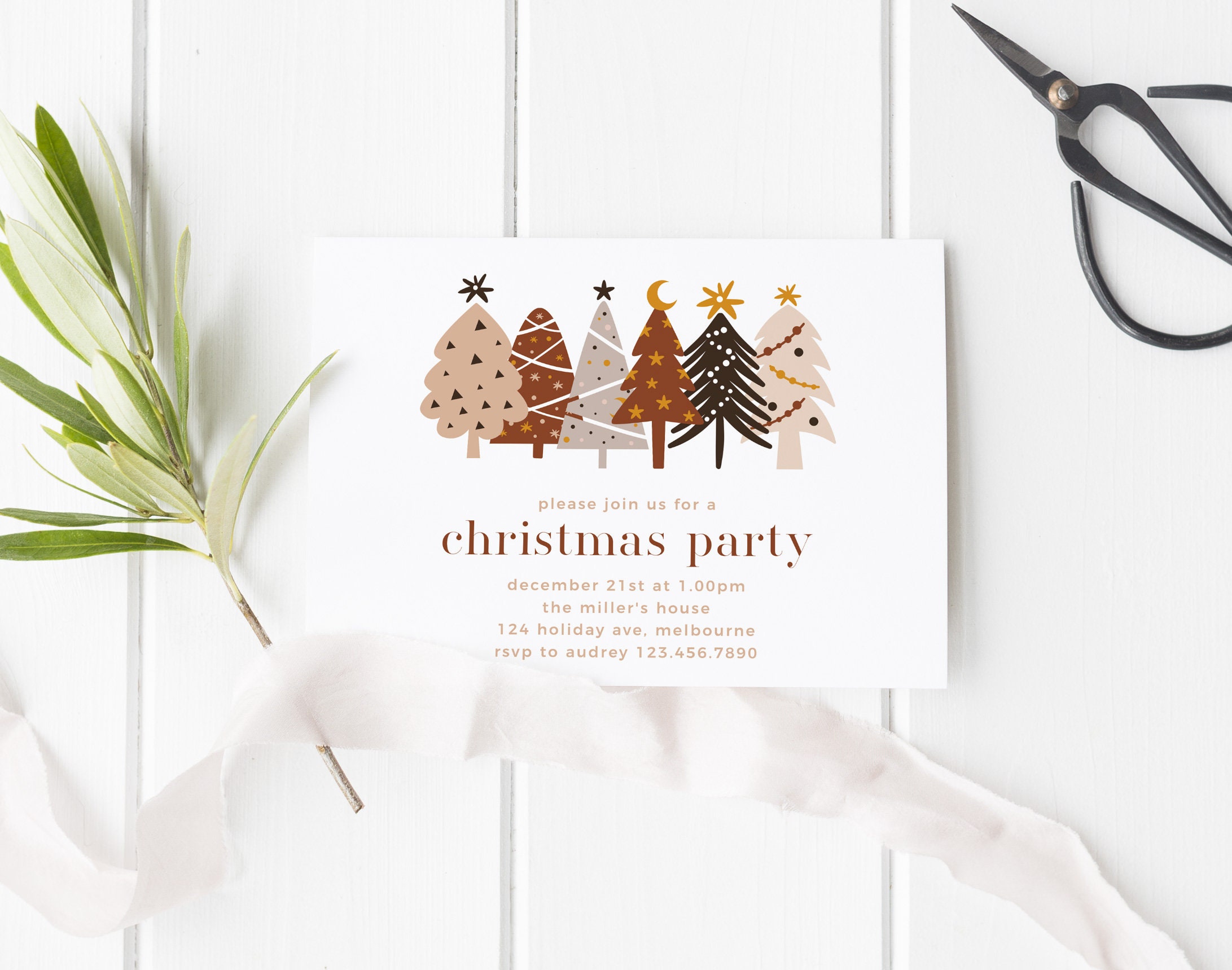 Scandi Einvite Christmas Party Invitation - Editable Template Printable Instant ...