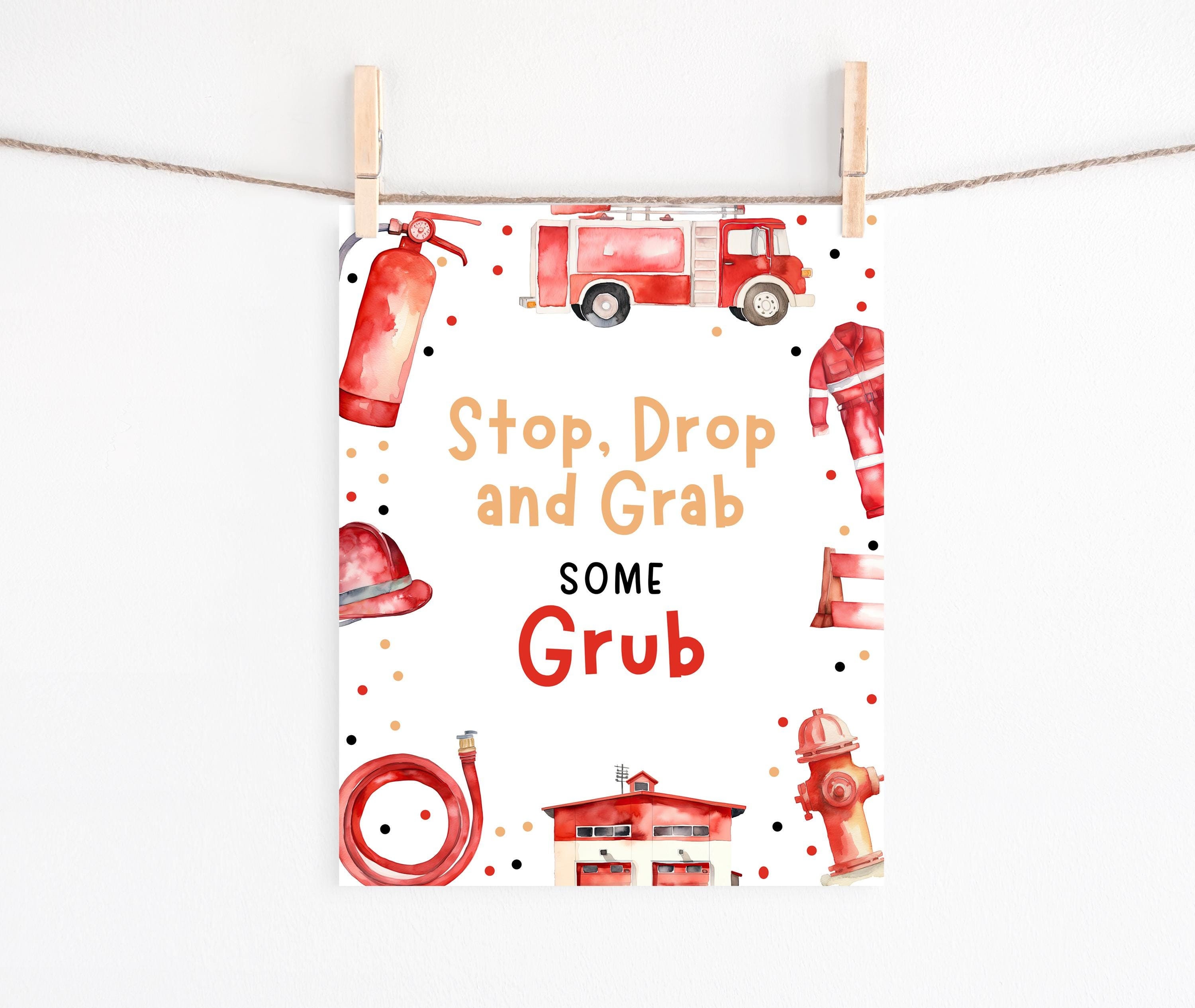 Firefighter Stop Sign Fireman Party Table Sign, Editable Template Printable Instant Download ...