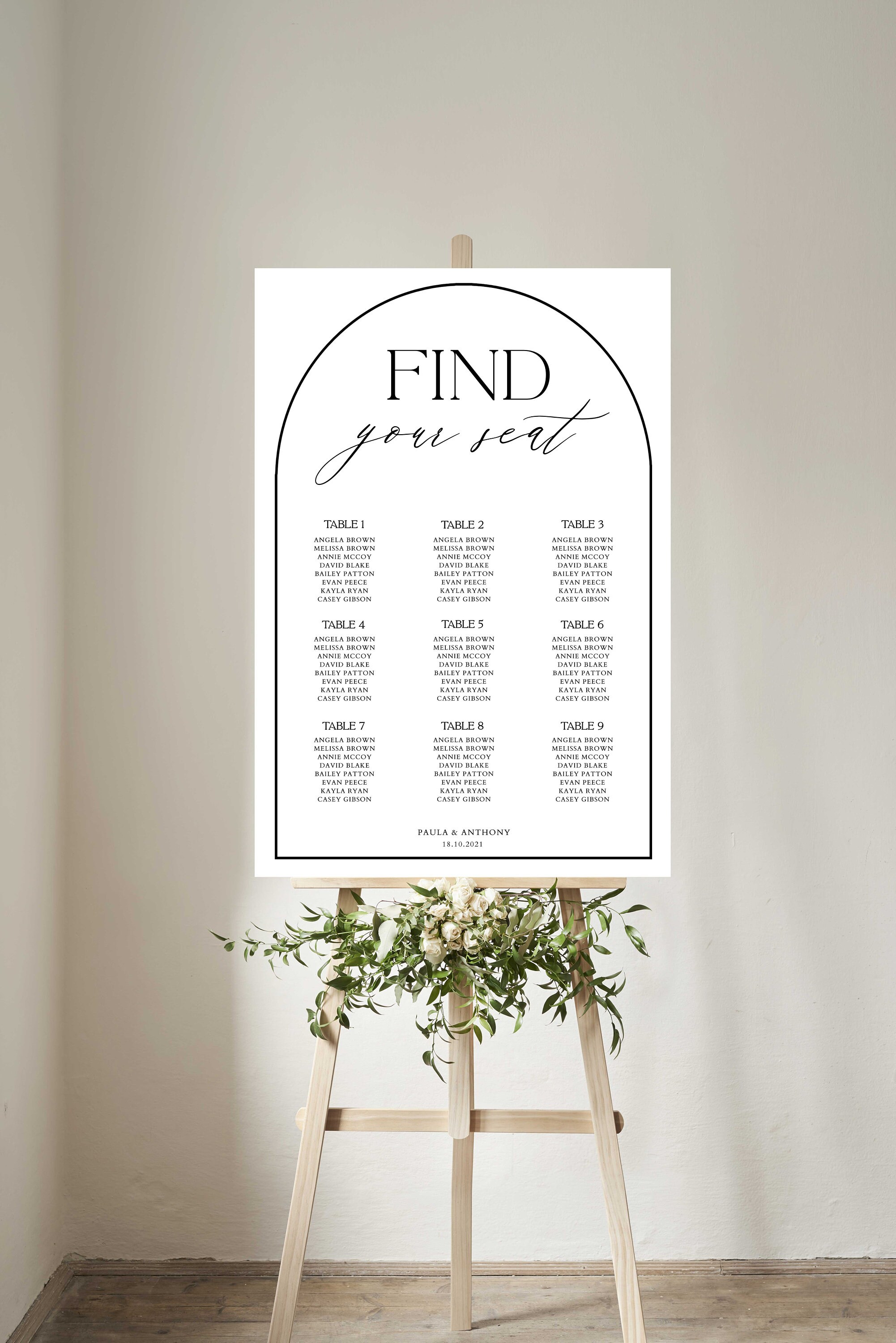 Editable Seating Chart Poster Template - Modern Minimalist Arch Design ...