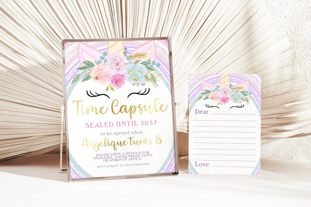 Unicorn Time Capsule Editable Template, First Birthday or Baby Shower ...