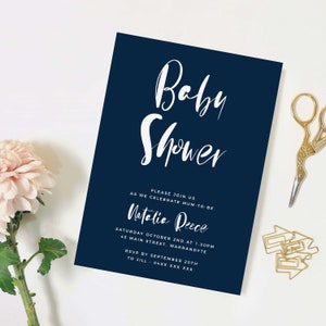 Navy Baby Shower Invitation INSTANT DOWNLOAD Template Minimalist Baby Shower Invitation Simple Baby Shower Invites Oh Baby Invite B104