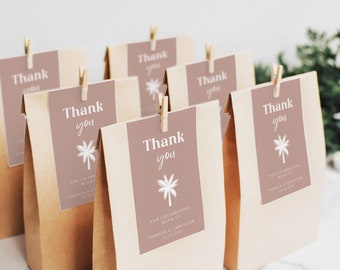 Boho Wedding Favor Tag Template, Palm Thank You Favor Tag, Minimalist Wedding Gift Tag Printable, Beach Bridal Shower Thank You Tag WED37