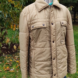 Vintage 80s Nylon Minimalistic Puffer Coat Jacket Snap Button Zip Front Retro Hooded Jacket Size M Swedish Design