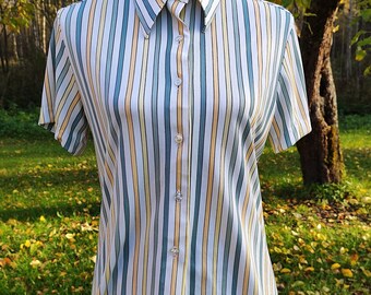 Vintage Womens 90s Striped Blouse Soft Vintage Striped Shirt Vintage Geometric Blouse Size S/M