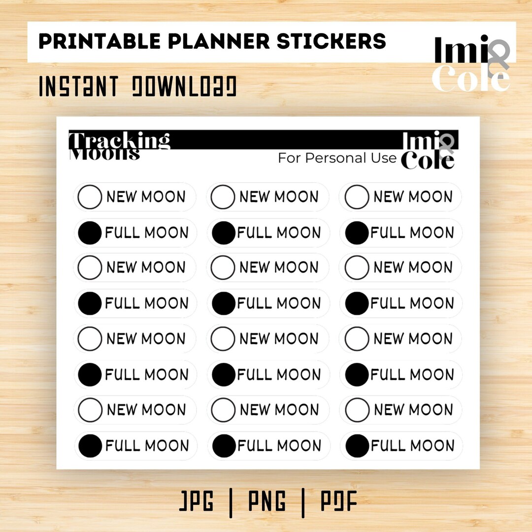 Printable Stickers NEW & FULL MOON Mini Icon Script - Etsy
