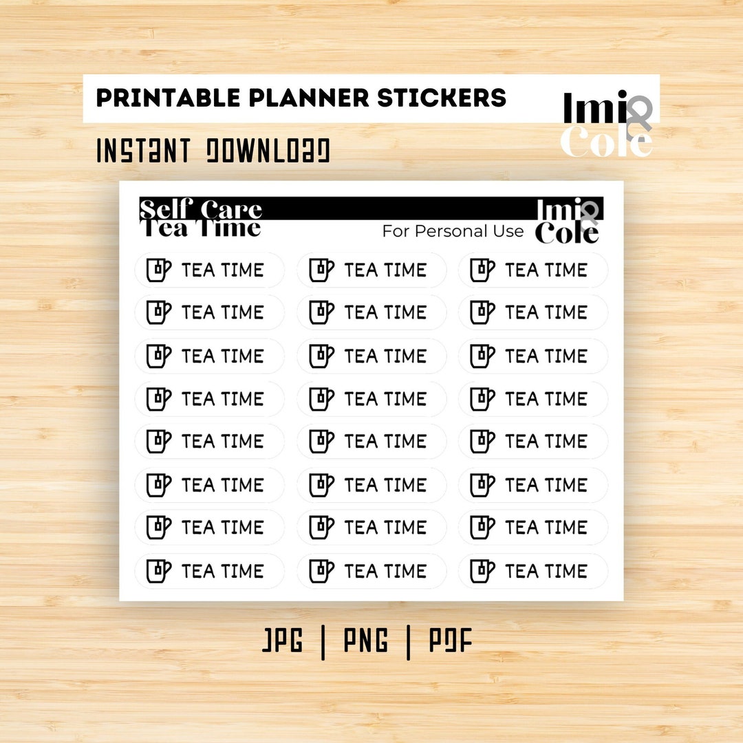 Printable Stickers | TEA TIME Icon + Script - Etsy
