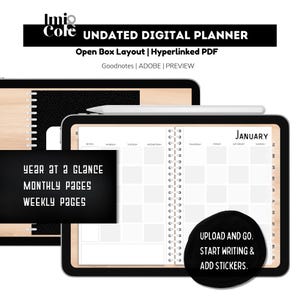 Planificador digital sin fecha / Diseño de caja en blanco, Goodnotes (Compatible con PDF)