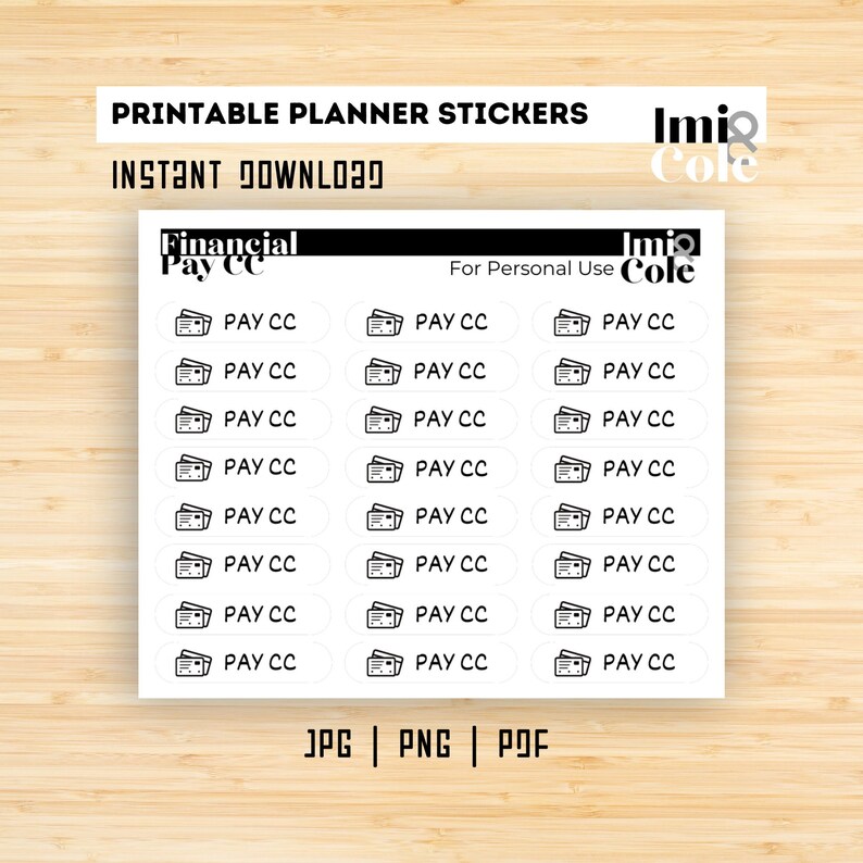 Printable Stickers | PAY CREDIT CARD Mini Icon + Script - Etsy