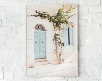 Blue Door Art Print, Printable Wall Art, Light Blue Art Print, Home Office Wall Decor, Paris Wall Art, Digital Art, Mediterranean Art Prints