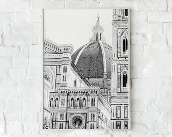 Zwart-wit Florence Duomo Art Print, Italië fotografie, afdrukbare muurkunst, Art Print, Florence Art Print, Italië architectuur print