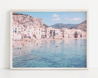 Mediterranean Beach Art Print, Greece Art Print, Mediterranean Wall Art, Beach Wall Decor, Coastal Wall Decor, Printable Wall Art