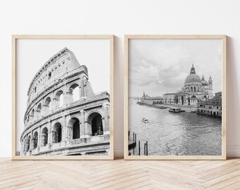 Black and White Italy Poster Set, Rome Colosseum Print, Venice Italy Art Print, Printable Wall Art, Italy Art Print Set, Art Print Set