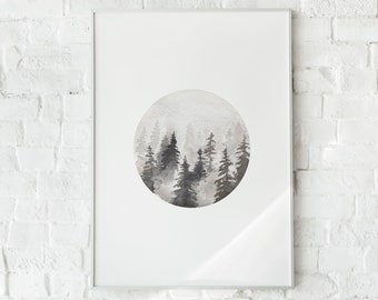 Misty Forest Art Print, Gift for Hiker, Forest Watercolor Print, Printable Wall Art, Outdoorsy Gift, Nature Lover Gift, Forest Wall Decor