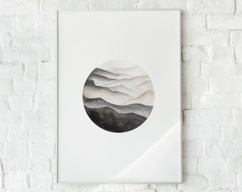 Berg Aquarell Kreis Print, Kreis Art Print, moderne Wanddekor, moderne Kunst Print, digitale Kunst, druckbare Wandkunst, Geschenk für Wanderer