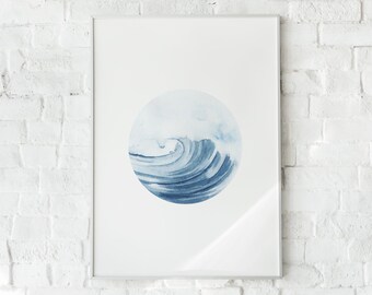 Wave Watercolor Art Print, Printable Wall Art, Surf Art, Beach Wall Decor, Beach House Art, Modern Wall Art, Watercolor Art Print