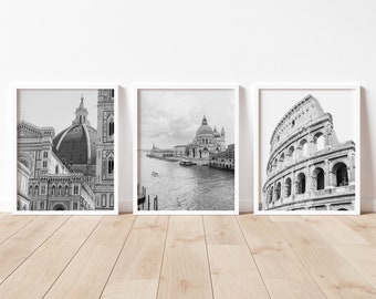 Italy Print Set of 3, Rome Colosseum Print, Neutral Aesthetic, Florence Duomo Print, Venice Art Print, Printable Wall Art, Poster Set of 3