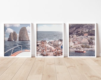 Amalfi Coast Print Set, Italy Art Print Set of 3, Italy Art Print, Printable Wall Art, Italian Wall Art, Mediterranean Art, Positano Print