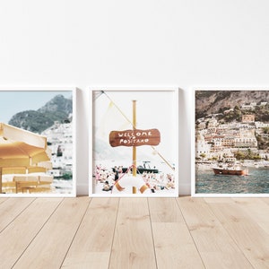 Positano Art Print Set, Amalfi Coast Print Set, Italy Art Print Set of 3, Beach Art Print Set, Printable Wall Art, Mediterranean Art Set