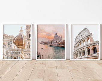 Italy Art Print Set of 3, Rome Colosseum Print, Florence Duomo Art Print, Printable Wall Art, Venice Canal Art Print, 3 Pack Art Print Set