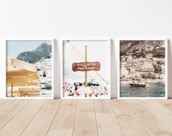 Positano Art Print Set, Amalfi Coast Print Set, Italy Art Print Set of 3, Beach Art Print Set, Printable Wall Art, Mediterranean Art Set