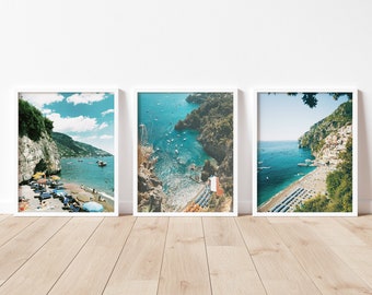 Positano Gallery Wall Set, Teal Wall Art, Italy Art Print Set of 3, Amalfi Print Set, Italy Gallery Wall, Printable Wall Art, Teal Art Print