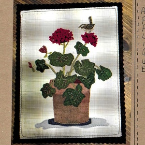 Summer Wren Wool Applique PATTERN # 113 - Red Geraniums in a Pot - Ewe + Us Designs