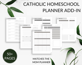 Homeschool Planner Printable PDF Catholic Minimalist 2022-2023 Day Planner For Kids Digital Traditional Mom Lesson Homework Schedule Teacher