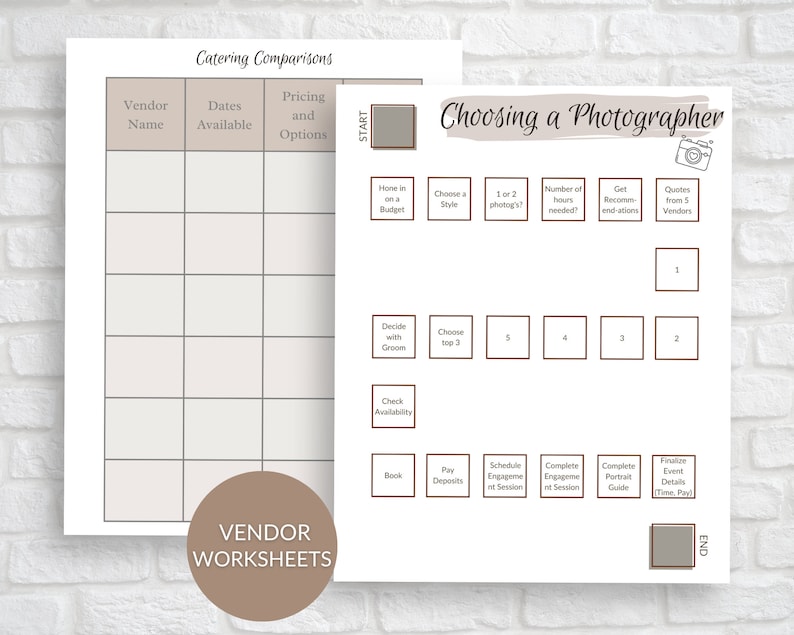 May include: A printable checklist for choosing a wedding photographer. The checklist includes steps like setting a budget, choosing a style, getting recommendations, and finalising event details.