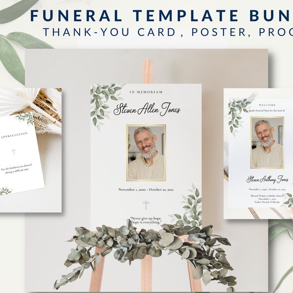 Catholic Funeral Program Template Bundle with Thank You Cards Catholic Mass Service Program Booklet Download Brochure Memorial PDF for Men