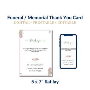 Remerciements pour les funérailles, cartes de remerciement après des funérailles, mot avec message, fleurs, camélia, rose pour femme pour elle, pose à plat, téléchargement commémoratif