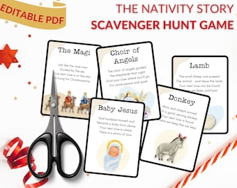 Christmas Scavenger Hunt Game Printable for Kids and Teens Outside or Inside, Christian Advent Activity Cards, Nativity, Youth Group Bible