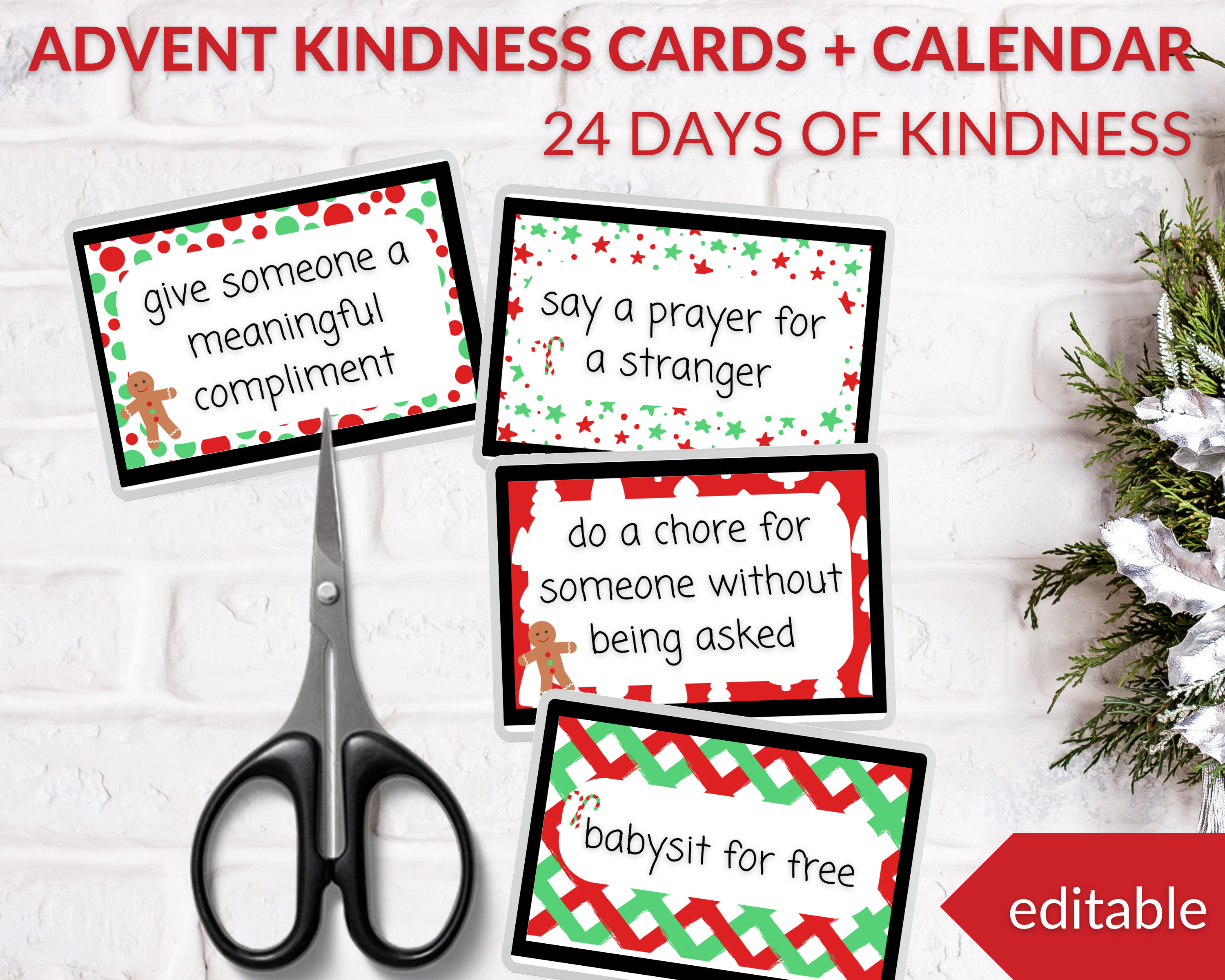 Kindness Advent Calendar and Cards, Christmas Kindness, DIY Advent