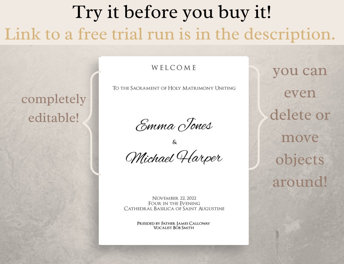 Catholic Wedding Program Template Catholic Church Wedding Etsy