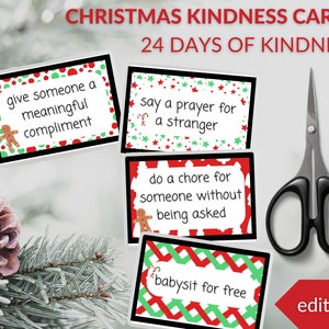 Christmas Kindness Cards, DIY Advent, Editable PDF, Advent Calendar Kit, Random Acts of Kindness 12 Days of Challenge Printable and Fillable